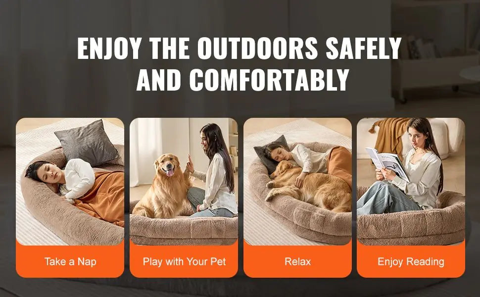 Large Human Dog Bed with Washable Faux Rabbit Fur