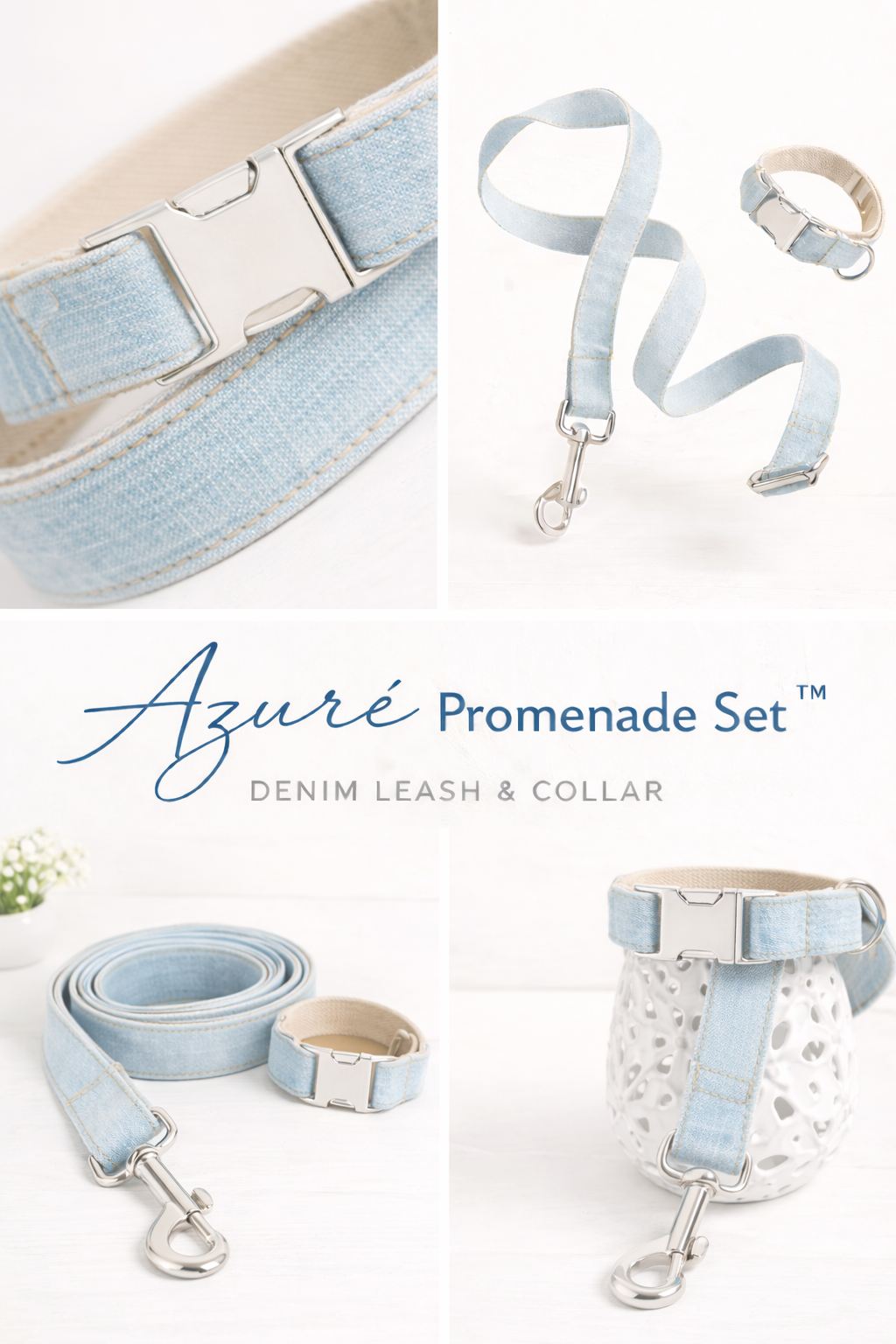 Azuré Promenade Set™ Denim Leash & Collar