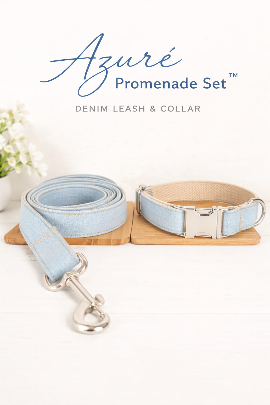 Azuré Promenade Set™ Denim Leash & Collar
