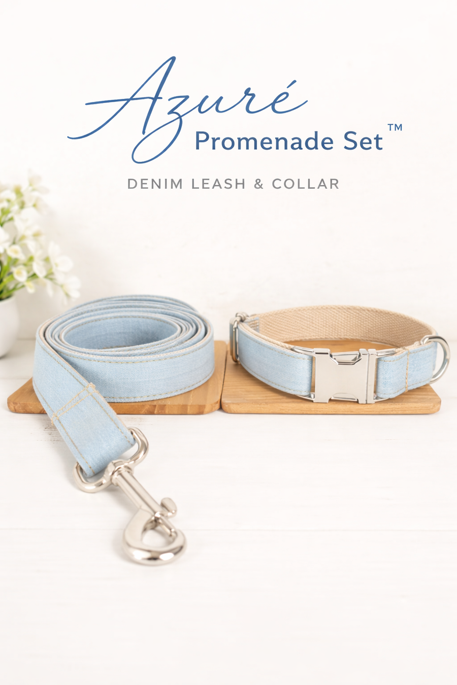 Azuré Promenade Set™ Denim Leash & Collar
