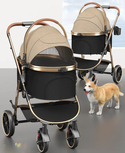 Luxury Medium Dog Pet Stroller - Folding Aluminum Frame